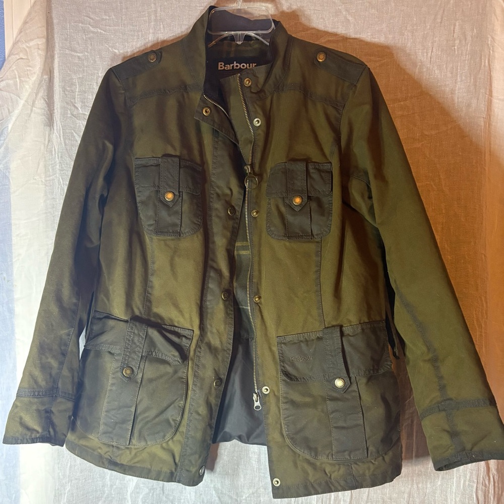 Barbour Winter Defence Wax Jacket Olive Tartan Lined Size 12 Needs new wax
